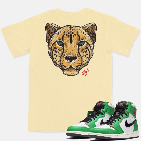 Jordan 1 Lucky Green Red Embroidered BMF Leopard Head Pigment Dyed Vintage Wash Heavyweight T-Shirt