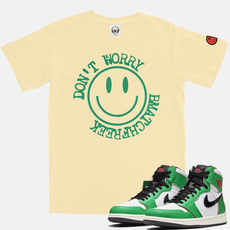 Jordan 1 Lucky Green Red BMF Smiley Pigment Dyed Vintage Wash Heavyweight T-Shirt
