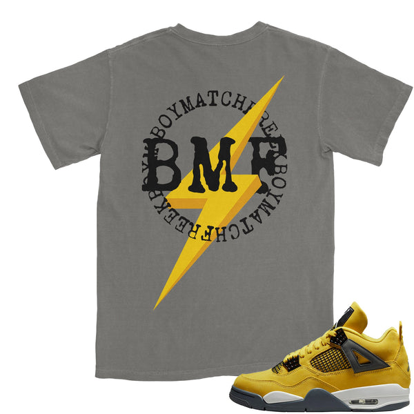 Jordan 4 Lightning Pigment Dyed BMF Printed Vintage Wash Heavyweight T-Shirt