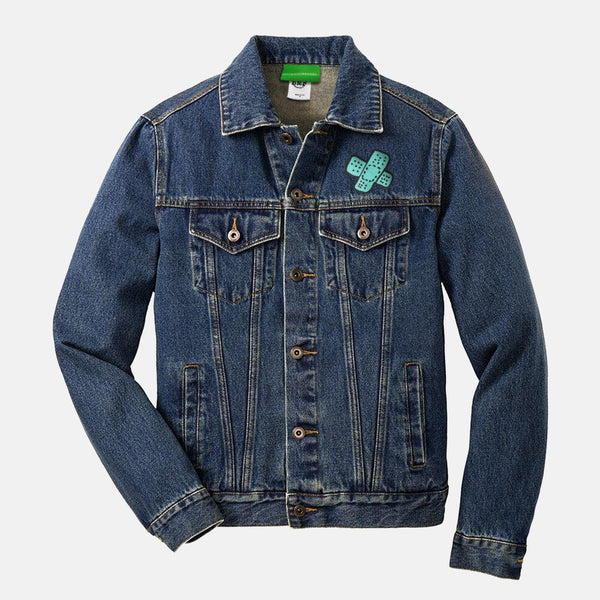 Mint embroidered BMF Bunny Face denim jacket
