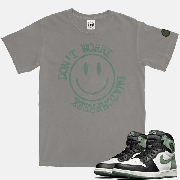 Jordan 1 Clay Green BMF Smiley Pigment Dyed Vintage Wash Heavyweight T-Shirt