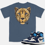 Jordan 1 Obsidian Embroidered BMF Leopard Head Pigment Dyed Vintage Wash Heavyweight T-Shirt