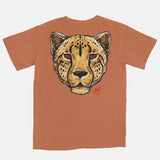 Fire Red Embroidered BMF Leopard Head Pigment Dyed Vintage Wash Heavyweight T-Shirt
