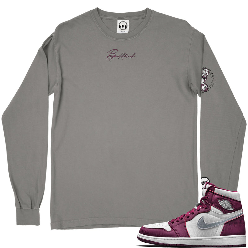 Jordan 1 Bordeaux Embroidered BMF Bunny Long Sleeve Vintage Wash Heavyweight T-Shirt