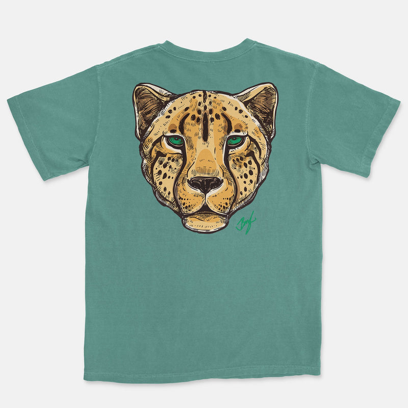 Jordan 13 Lucky Green Embroidered BMF Leopard Head Pigment Dyed Vintage Wash Heavyweight T-Shirt