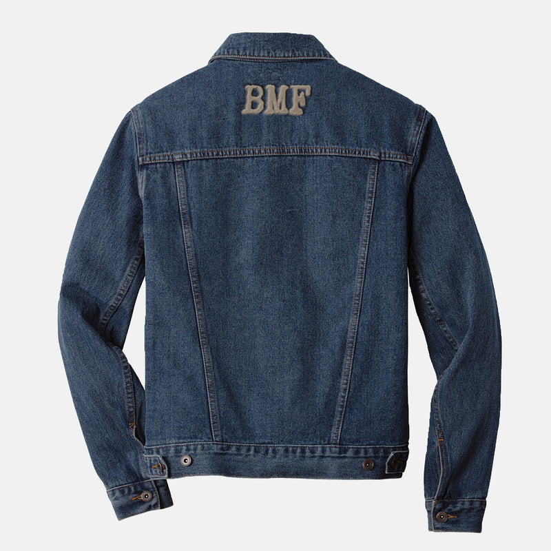 Sand embroidered BMF Bunny Face denim jacket