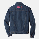 Bright Pink Embroidered BMF Smiley Denim Jacket