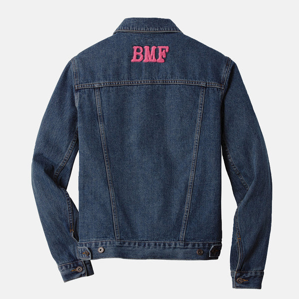 Bright Pink embroidered BMF Bunny denim jacket