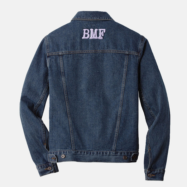 Lavender embroidered BMF Bunny denim jacket