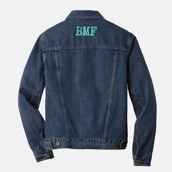 Mint embroidered BMF Bunny denim jacket
