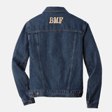 Peach embroidered BMF Bunny Face denim jacket