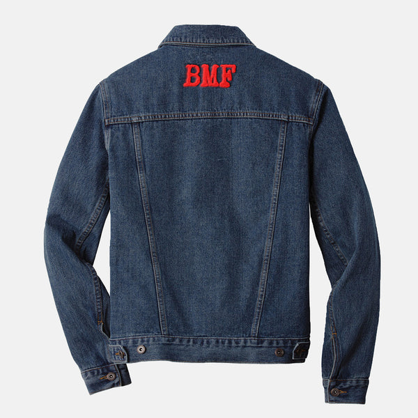Red Embroidered BMF Smiley Denim Jacket