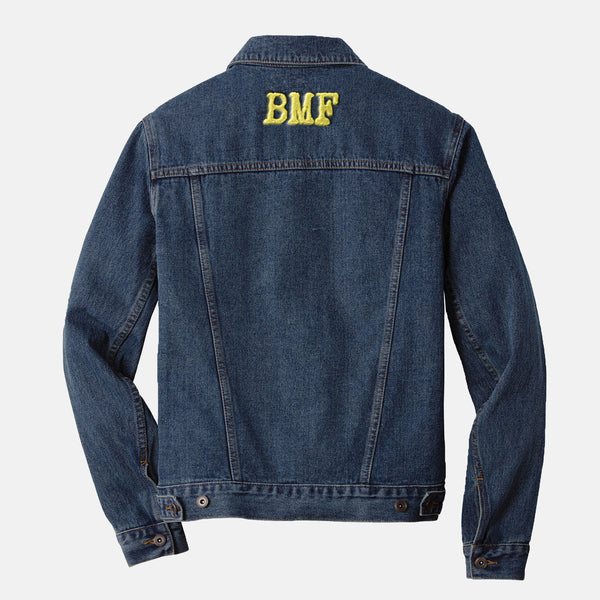 Yellow embroidered BMF Bunny Face denim jacket