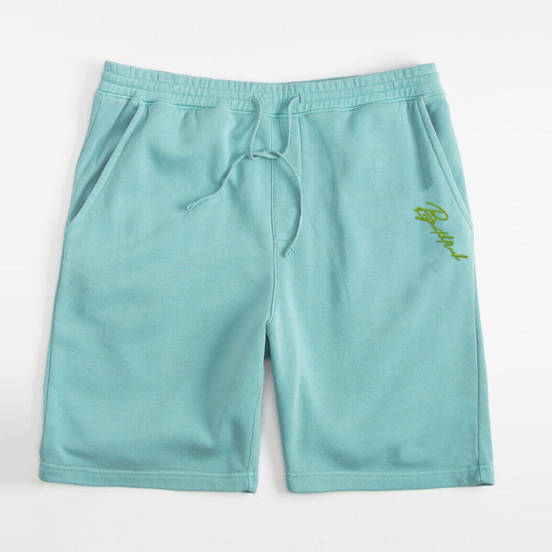 Embroidered Lime BMF Script Pigment Dyed Shorts