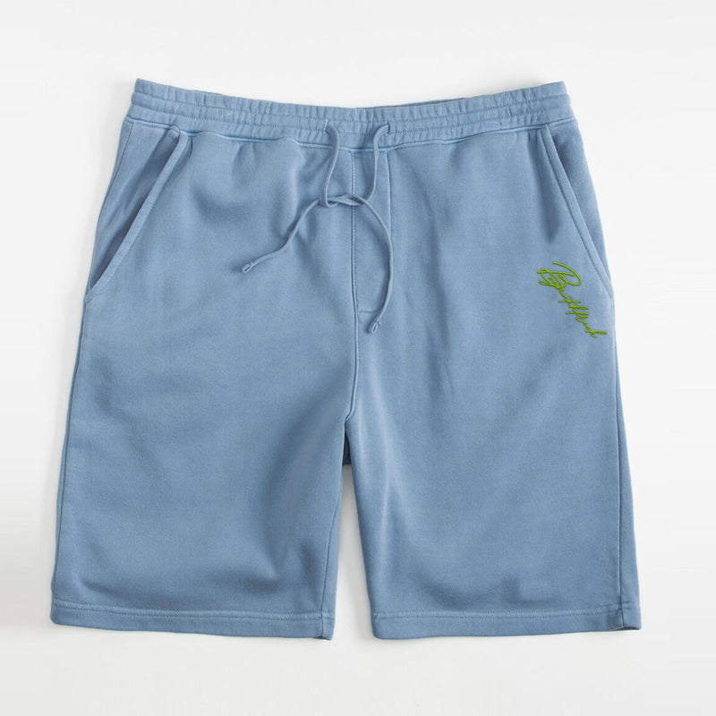 Embroidered Lime BMF Script Pigment Dyed Shorts
