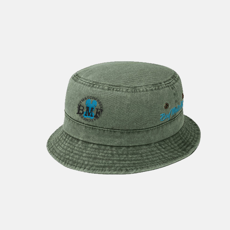Cyan Blue Embroidered BMF Bunny Bucket Hat