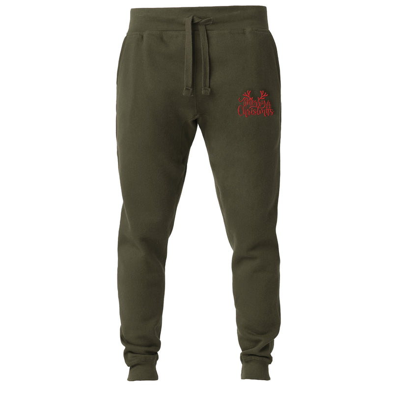 Red Embroidered XMAS Deer Premium Joggers