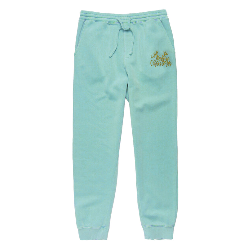 Gold Embroidered XMAS Deer Pigment Dyed Joggers