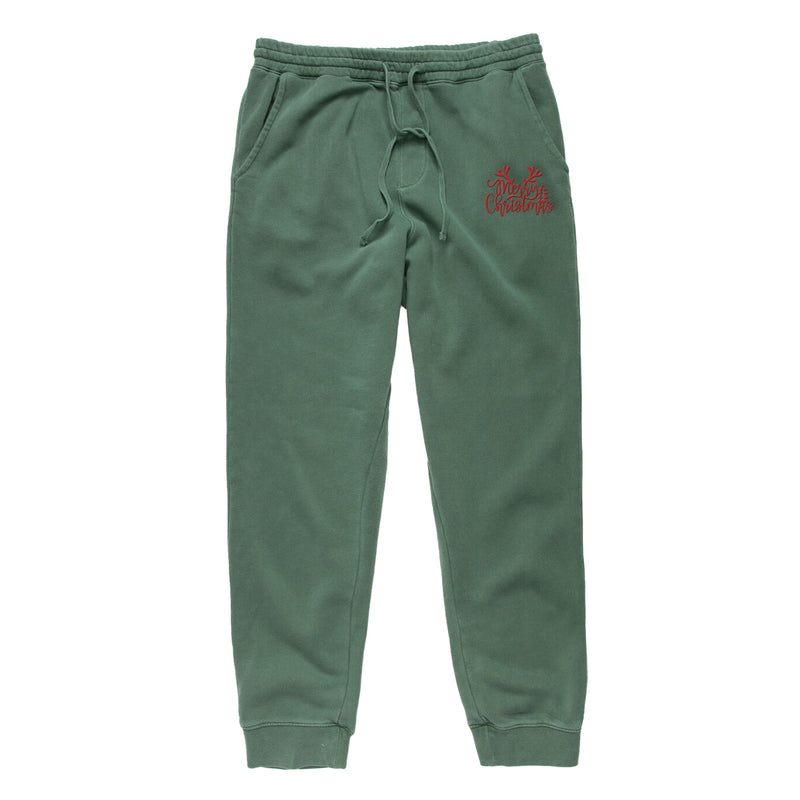Red Embroidered XMAS Deer Pigment Dyed Joggers
