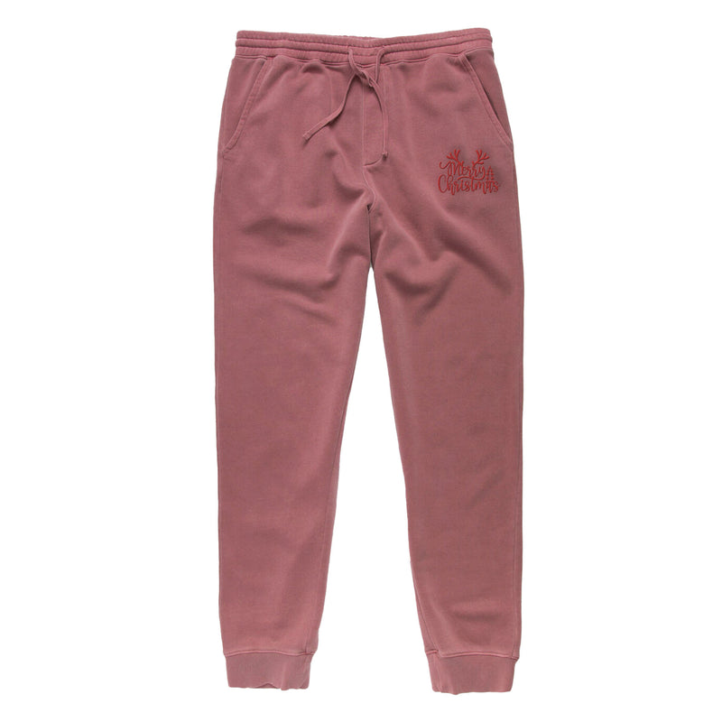 Red Embroidered XMAS Deer Pigment Dyed Joggers