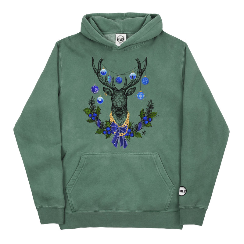 Youth Christmas Blue BMF Deer Pigment Dyed Hoodie