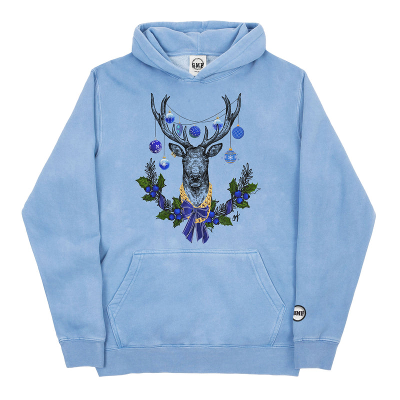 Youth Christmas Blue BMF Deer Pigment Dyed Hoodie