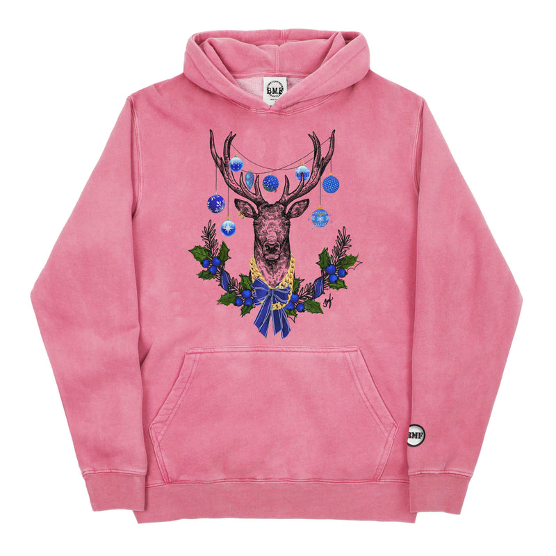 Youth Christmas Blue BMF Deer Pigment Dyed Hoodie