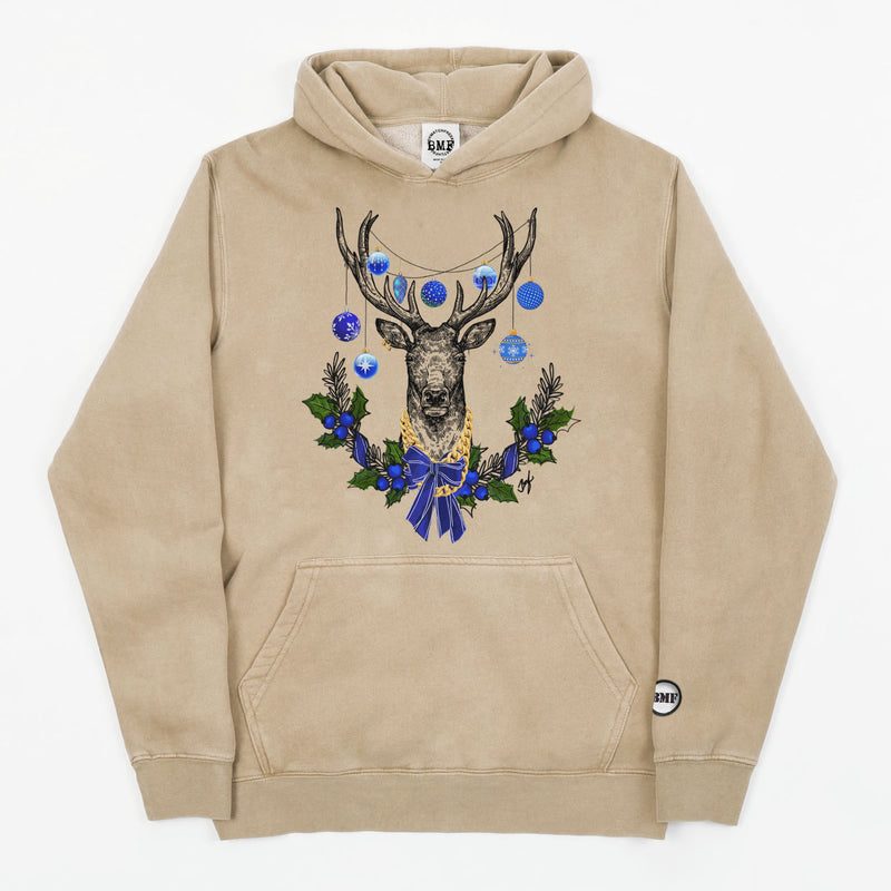 Youth Christmas Blue BMF Deer Pigment Dyed Hoodie