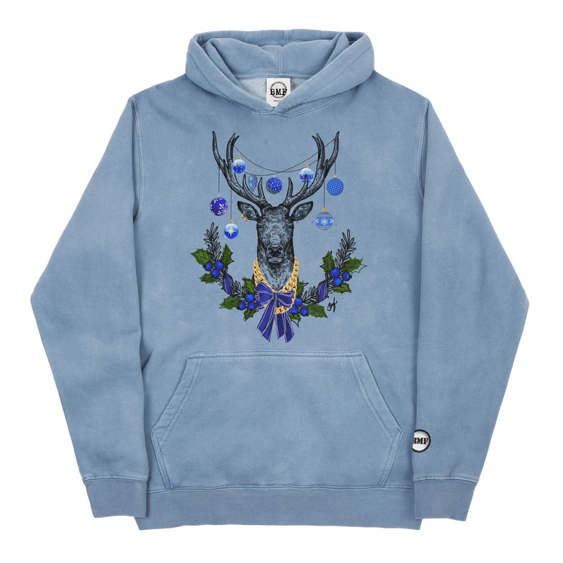 Youth Christmas Blue BMF Deer Pigment Dyed Hoodie