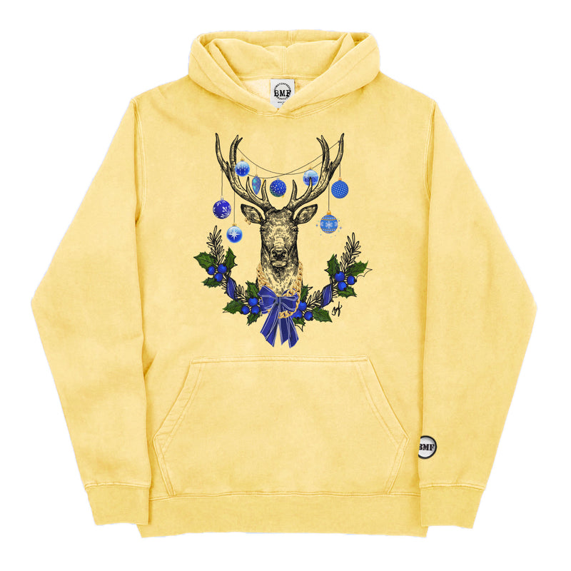 Youth Christmas Blue BMF Deer Pigment Dyed Hoodie