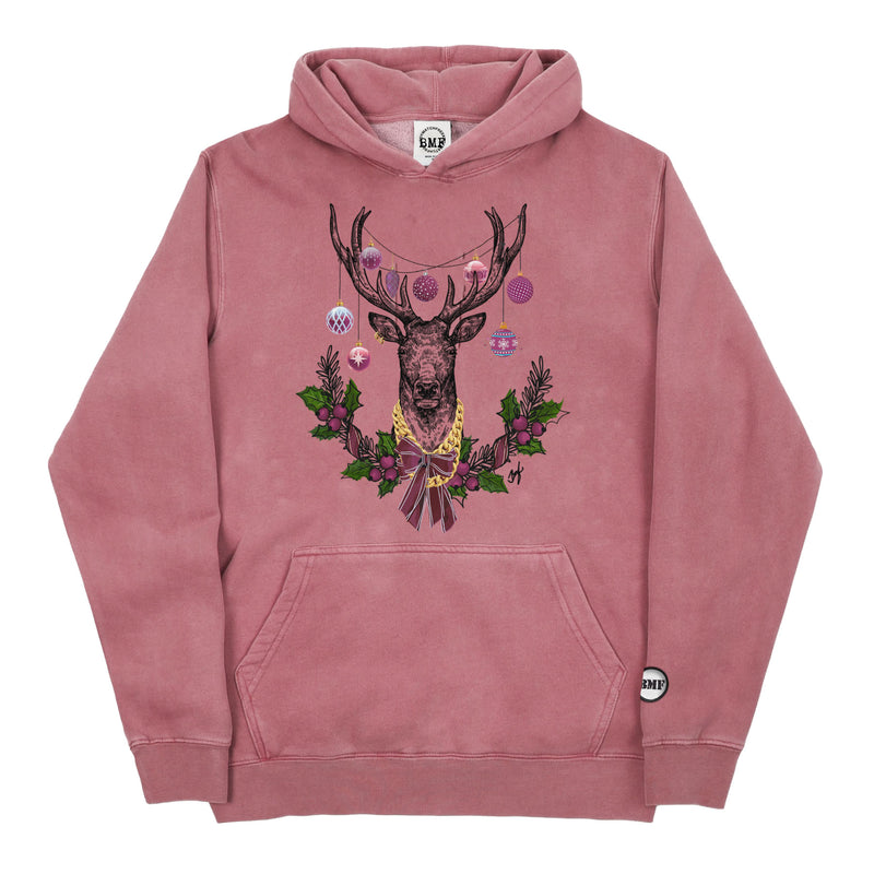 Youth Christmas Burgundy BMF Deer Pigment Dyed Hoodie