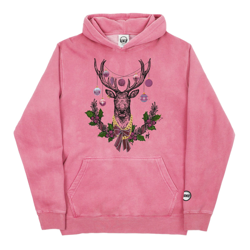 Youth Christmas Burgundy BMF Deer Pigment Dyed Hoodie