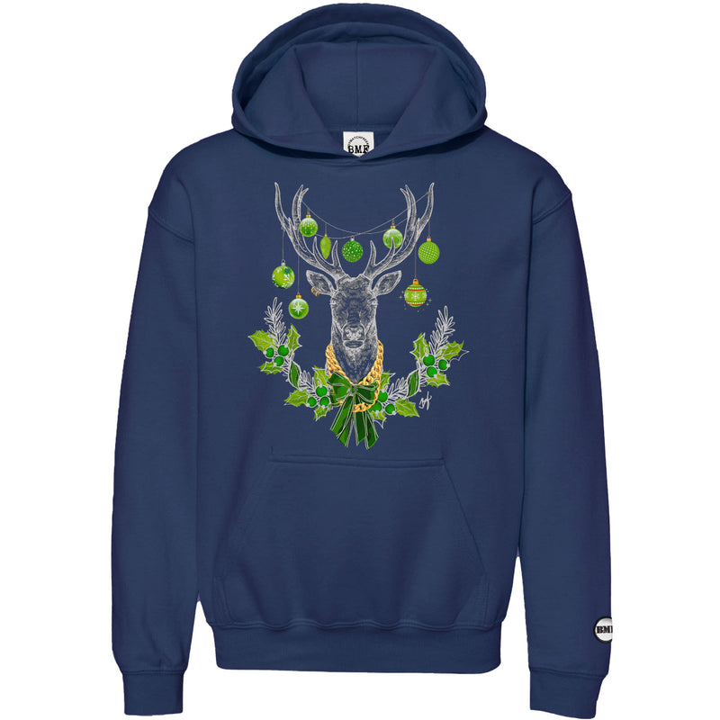 Chlorophyll Christmas BMF Deer Youth Pullover Hoodie