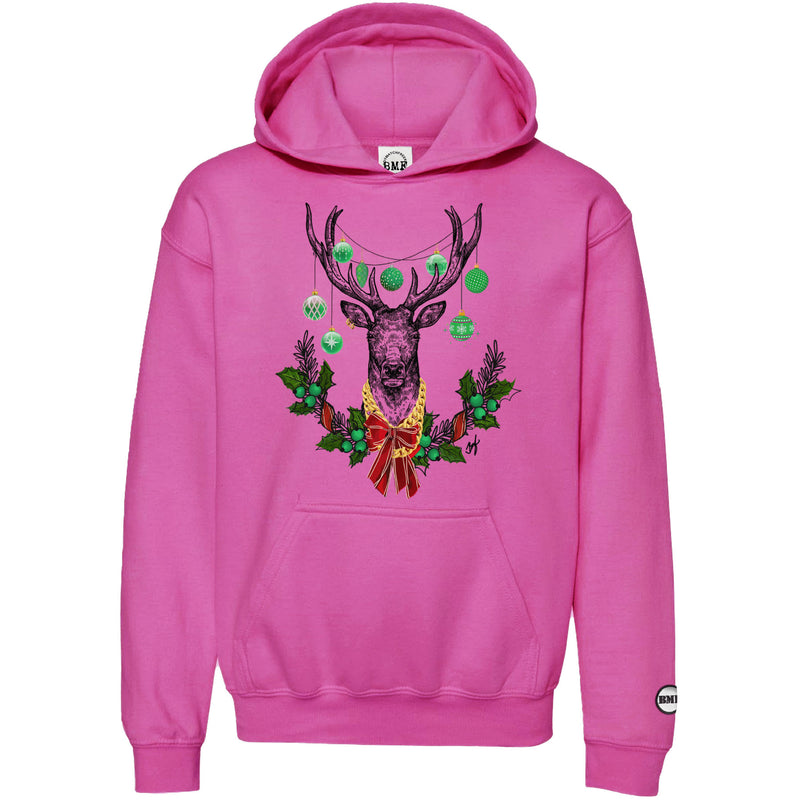 Lucky Green Christmas BMF Deer Youth Pullover Hoodie