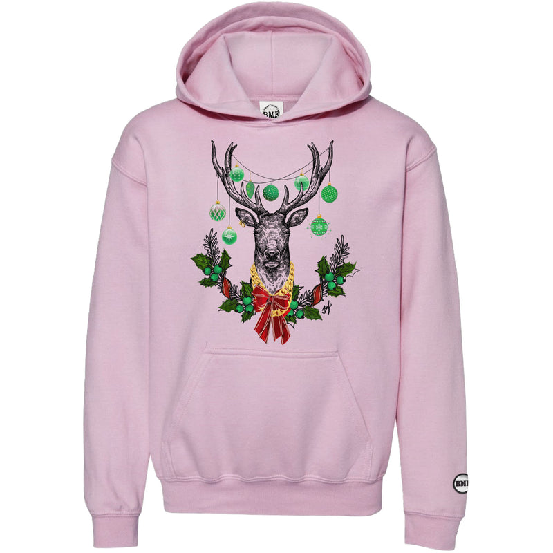Lucky Green Christmas BMF Deer Youth Pullover Hoodie