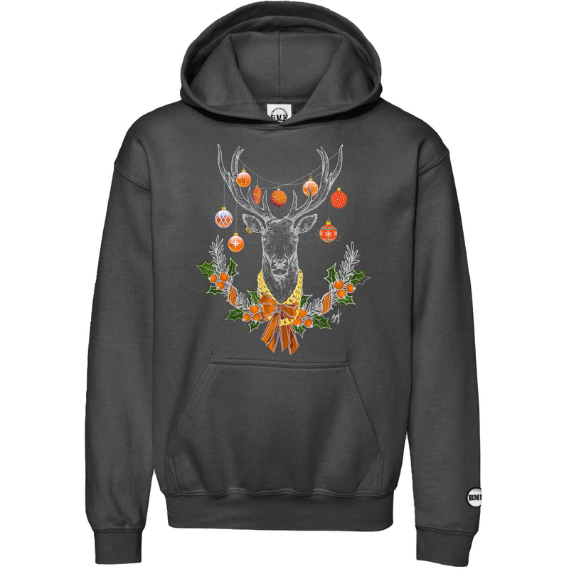 Orange Christmas BMF Deer Youth Pullover Hoodie