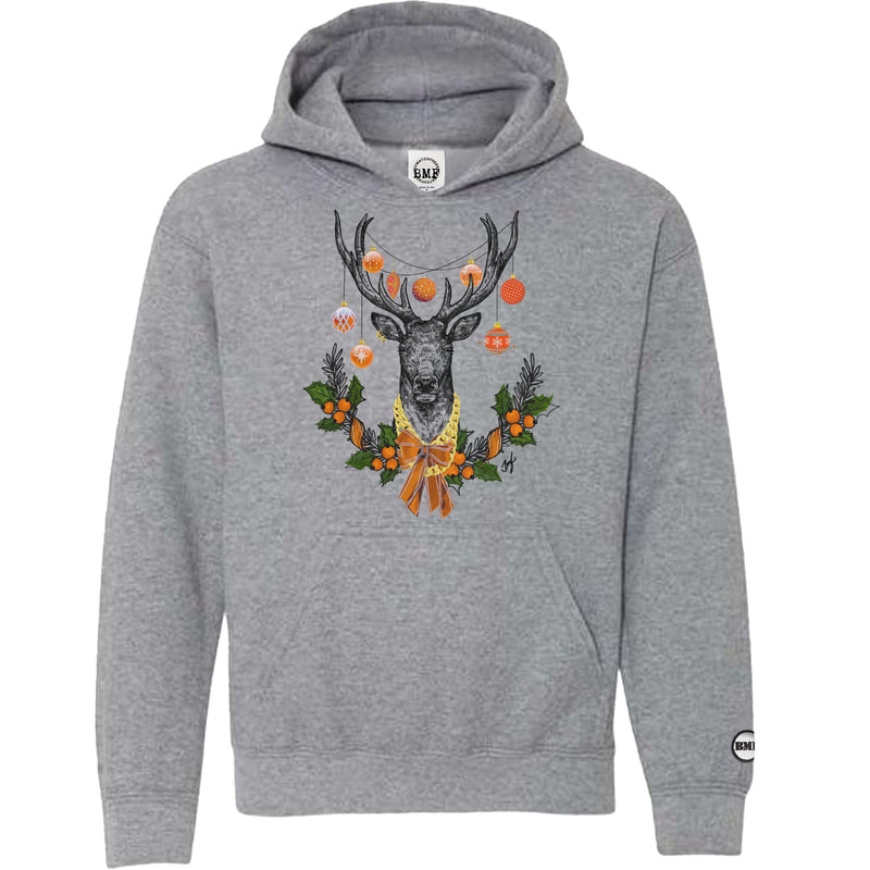 Orange Christmas BMF Deer Youth Pullover Hoodie