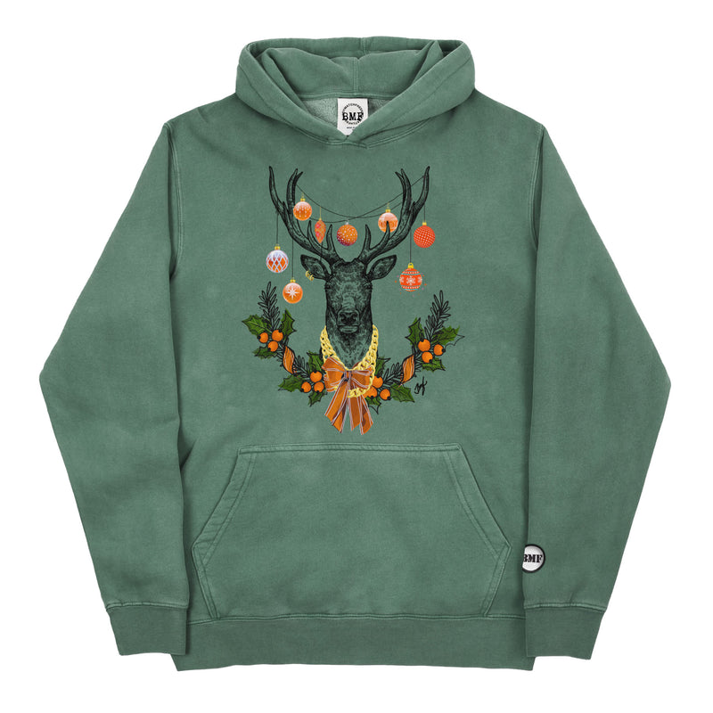 Youth Christmas Orange BMF Deer Pigment Dyed Hoodie