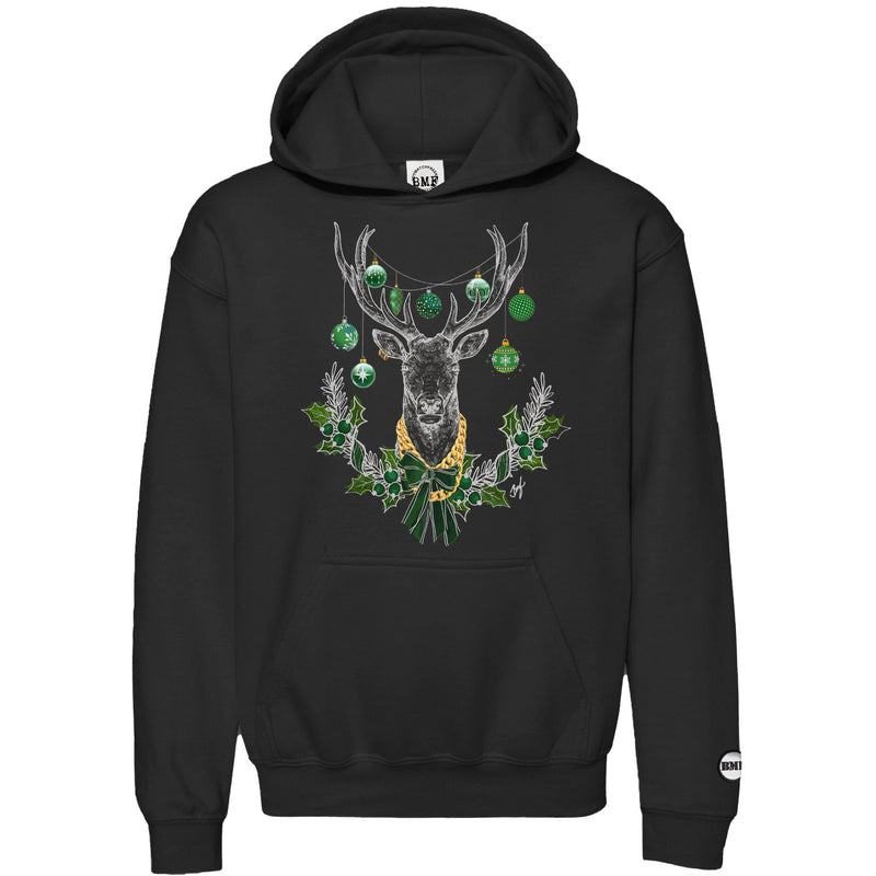 Pine Green Christmas BMF Deer Youth Pullover Hoodie