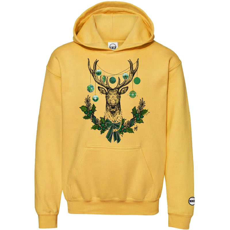 Pine Green Christmas BMF Deer Youth Pullover Hoodie