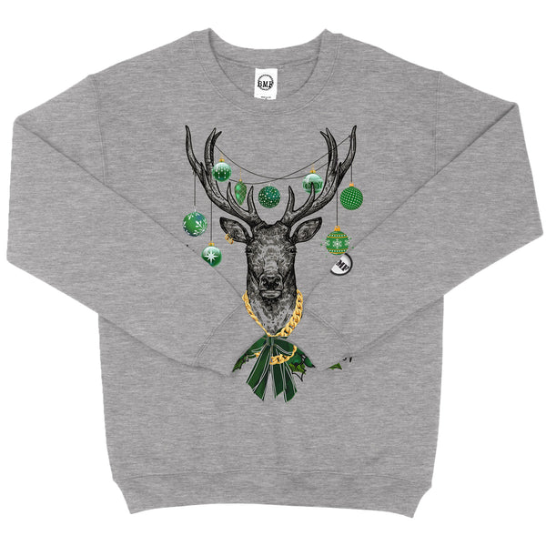 Pine Green Christmas BMF Deer Youth Unisex Crew Neck