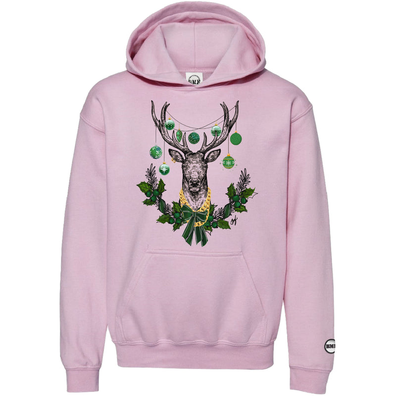 Pine Green Christmas BMF Deer Youth Pullover Hoodie