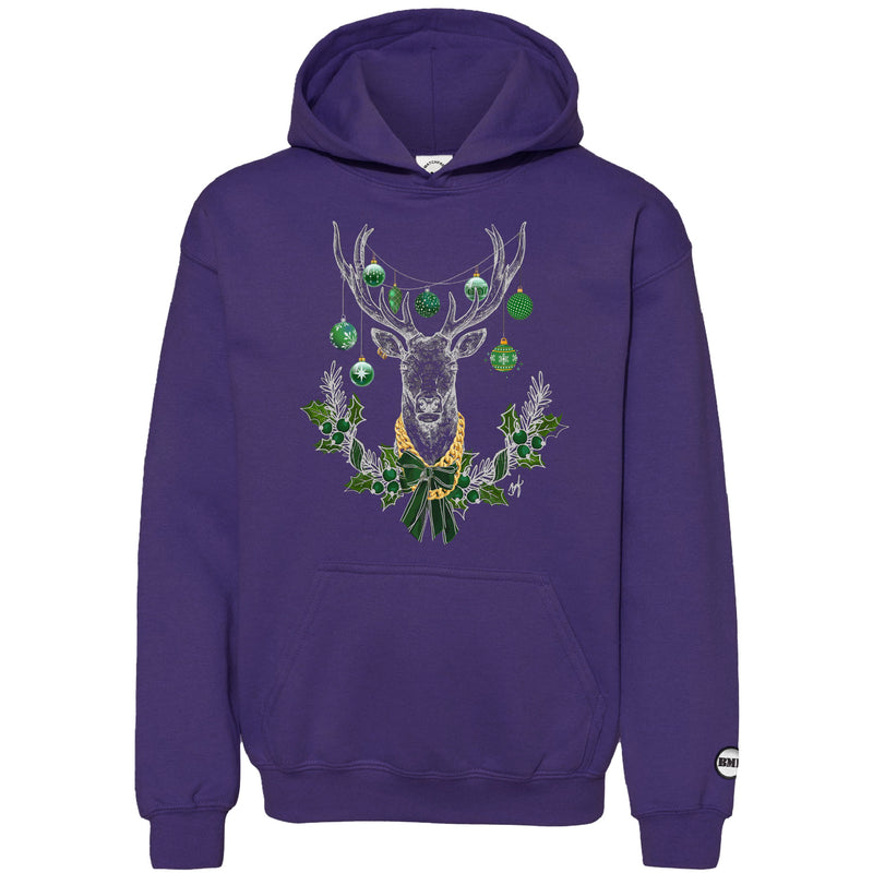 Pine Green Christmas BMF Deer Youth Pullover Hoodie