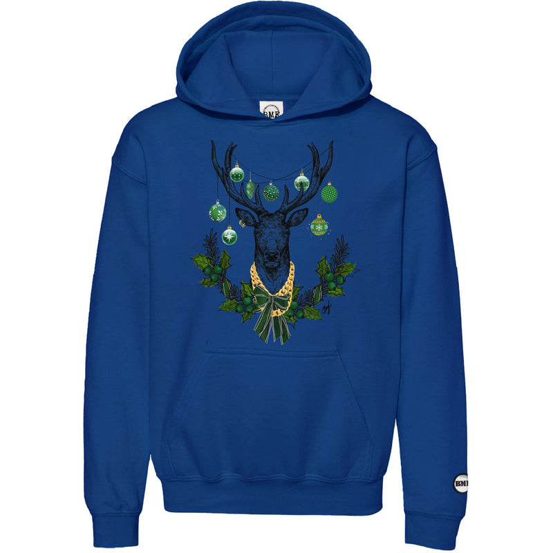 Pine Green Christmas BMF Deer Youth Pullover Hoodie