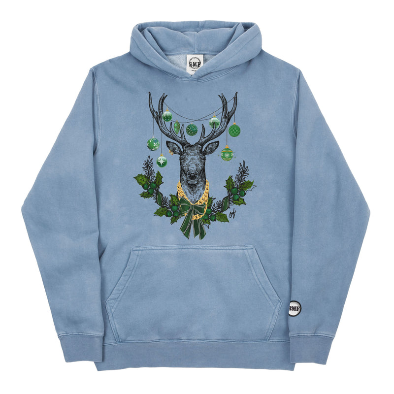 Youth Christmas Pine Green BMF Deer Pigment Dyed Hoodie