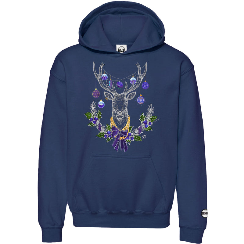 Purple Christmas BMF Deer Youth Pullover Hoodie