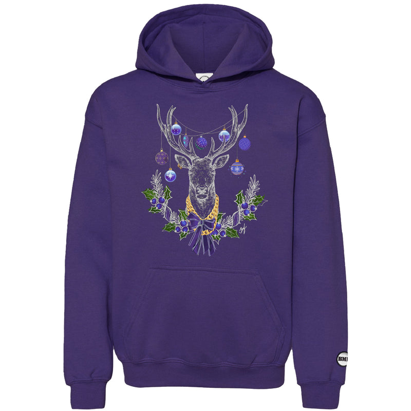 Purple Christmas BMF Deer Youth Pullover Hoodie