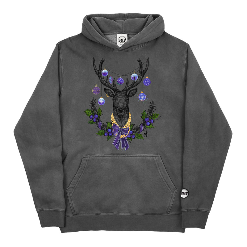 Youth Christmas Purple BMF Deer Pigment Dyed Hoodie