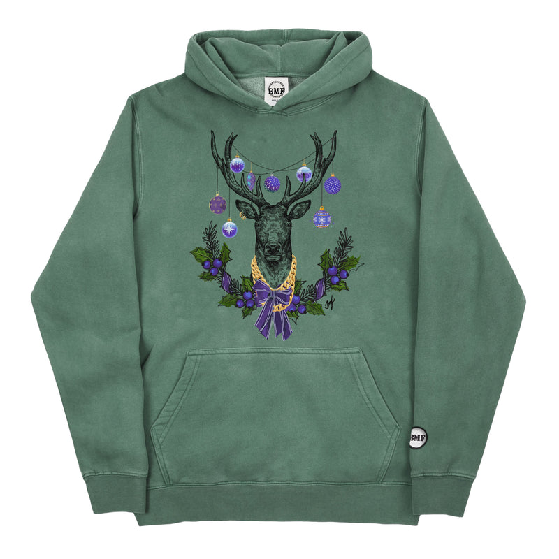 Youth Christmas Purple BMF Deer Pigment Dyed Hoodie