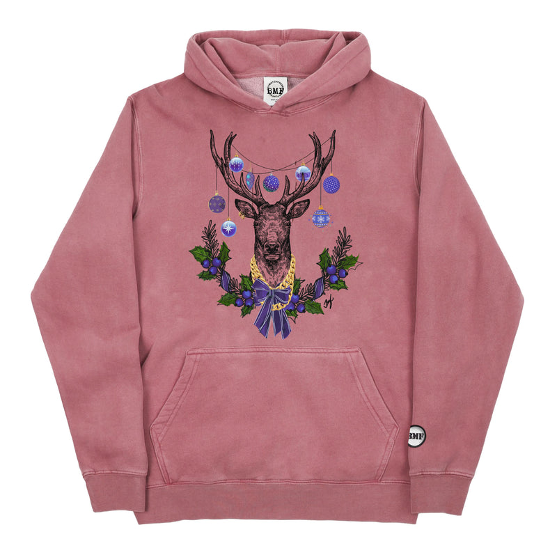 Youth Christmas Purple BMF Deer Pigment Dyed Hoodie